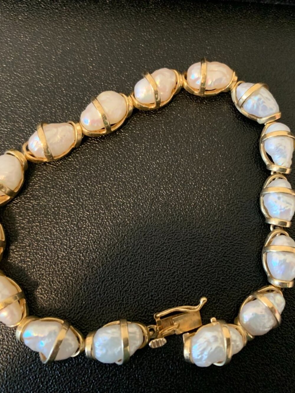 14K Gold Baroque Pearl Link Bracelet - 15 Pearls - 7" long